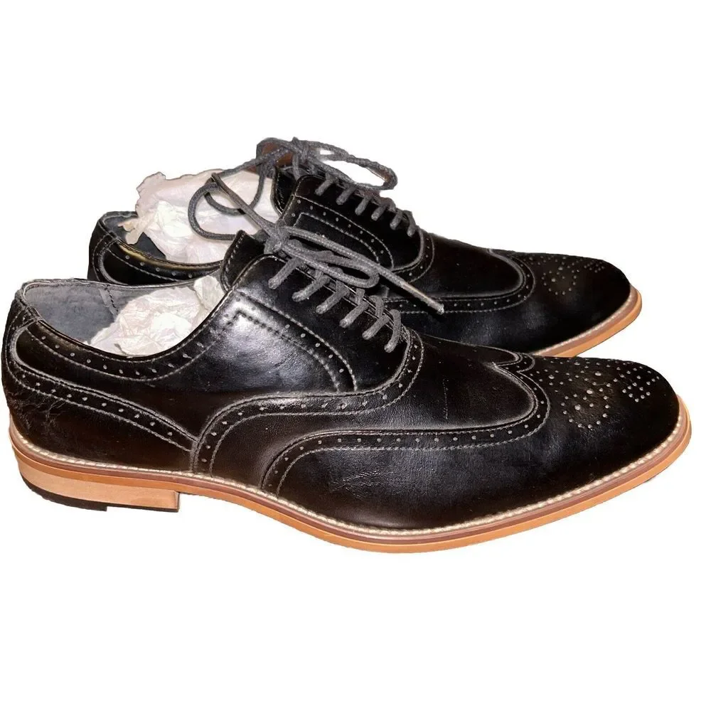 STACY ADAMS 25064 Men's Dunbar-Wingtip Oxford, BLACK‎ Size 9.5
